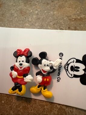 Vintage Disney Mickey and Minnie Pin Pair - Red, Black, Yellow, White